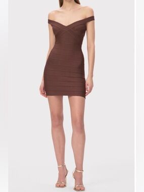 Herve Leger The Rachel Bandage Mini Dress Brown NWT Size Medium